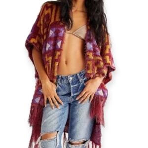 Free People Diamondback Cozy Kimono Plum One Size